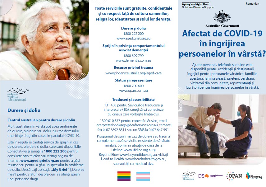 Coronavirus (COVID-19) – Afectat de COVID-19 în îngrijirea persoanelor în vârstă? (Grief and Trauma Support Services – Brochure)