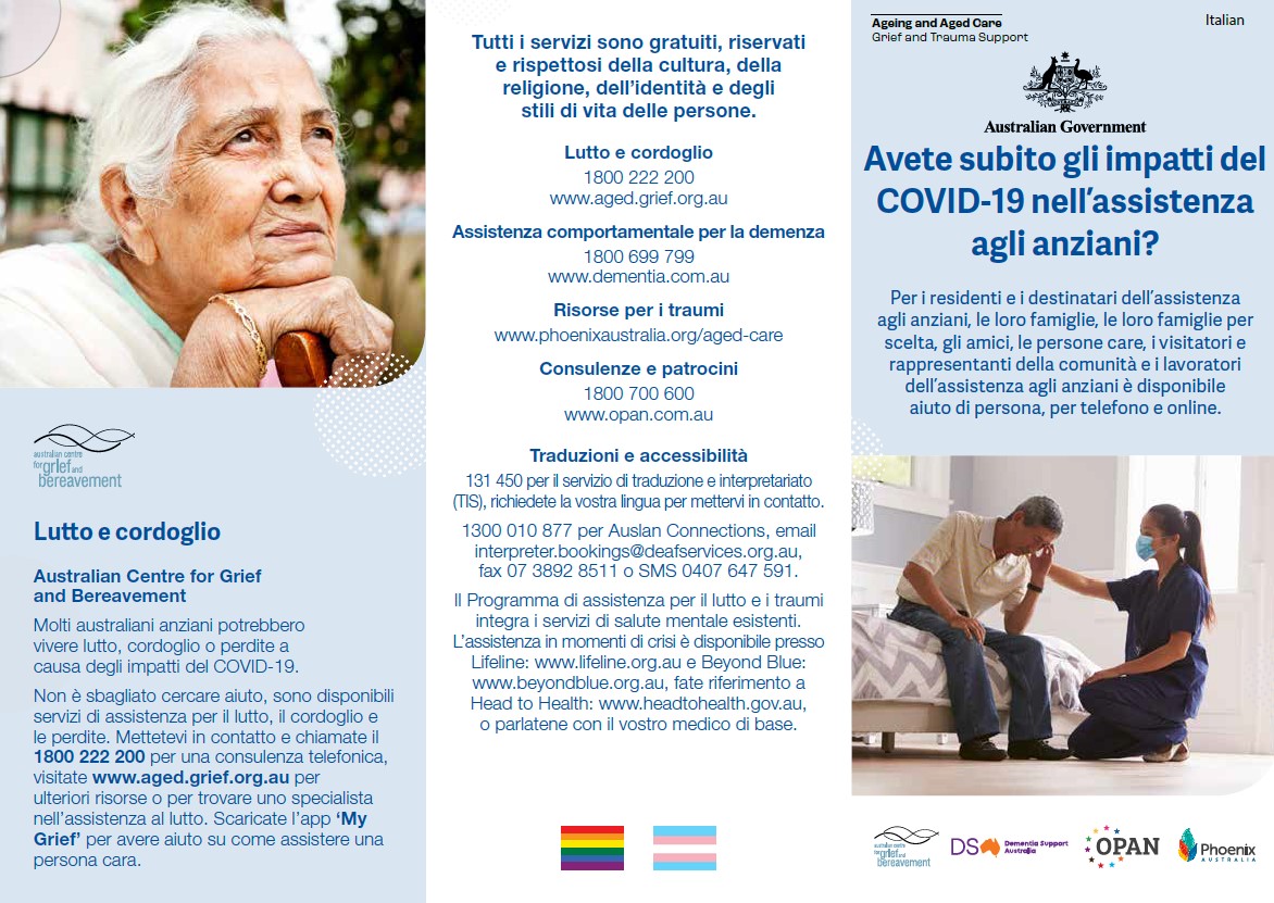 Coronavirus (COVID-19) – Avete subito gli impatti del COVID-19 nell’assistenza agli anziani? (Grief and Trauma Support Services – Brochure)