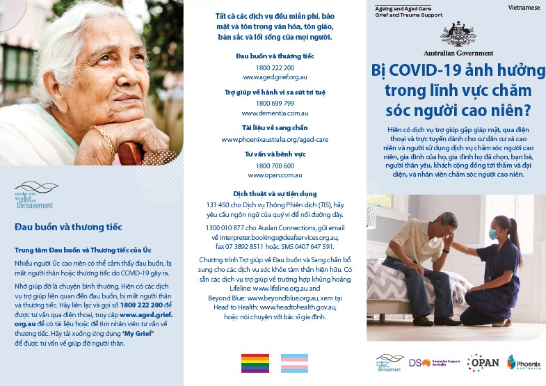 Coronavirus (COVID-19) – Bị COVID-19 ảnh hưởng trong lĩnh vực chăm sóc người cao niên? (Grief and Trauma Support Services – Brochure)