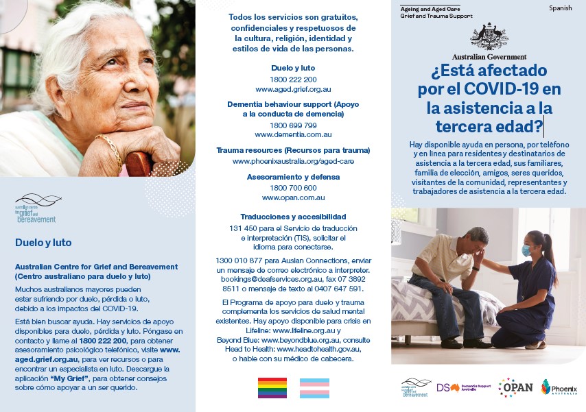 Coronavirus (COVID-19) – ¿Está afectado por el COVID-19 en la asistencia a la tercera edad? (Grief and Trauma Support Services – Brochure)