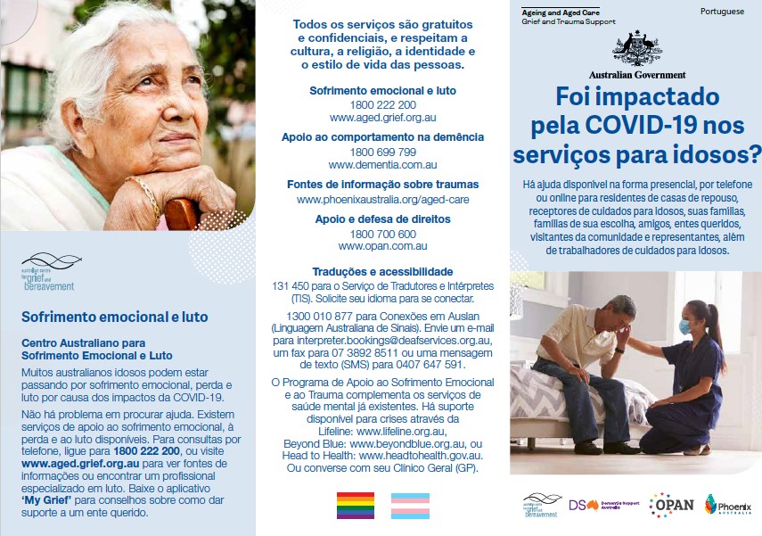 Coronavirus (COVID-19) – Foi impactado pela COVID-19 nos serviços para idosos? (Grief and Trauma Support Services – Brochure)