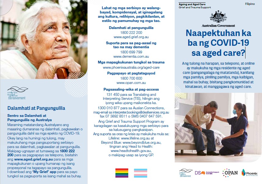 Coronavirus (COVID-19) – Naapektuhan ka ba ng COVID-19 sa aged care? (Grief and Trauma Support Services – Brochure)