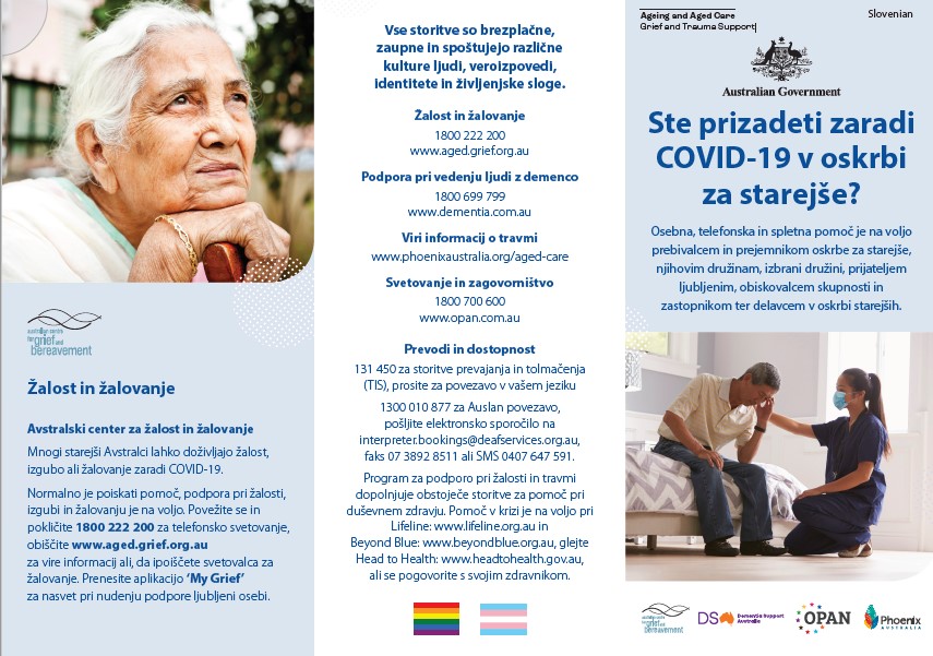 Coronavirus (COVID-19) – Ste prizadeti zaradi COVID-19 v oskrbi za starejše? (Grief and Trauma Support Services – Brochure)