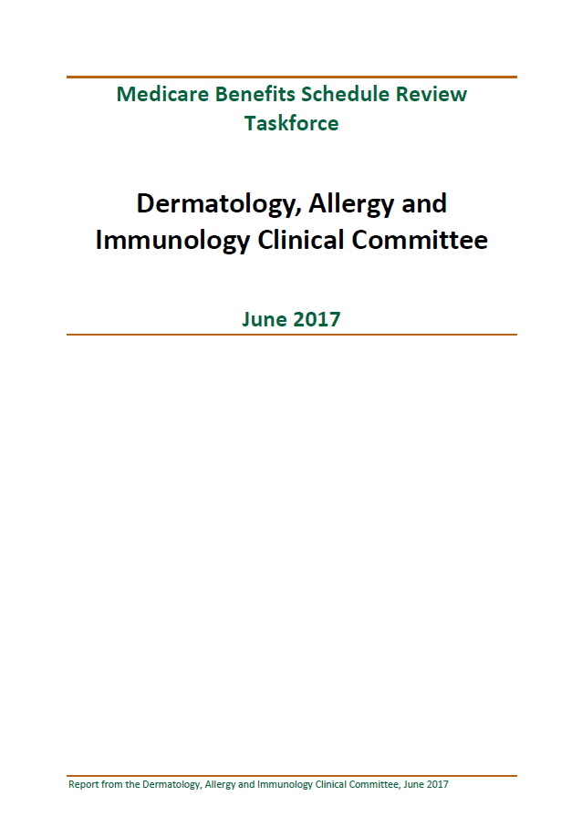 Cover image of final clinical committee report for Dermatology, Allergy and Immunology.
