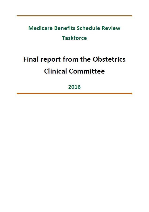 Cover image of final clinical committee report for Obstetrics 