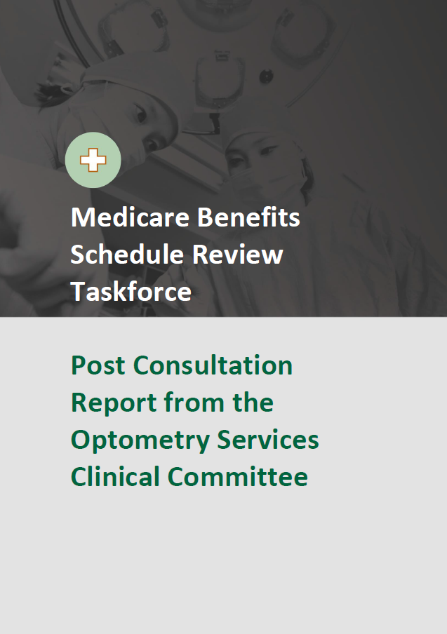 Cover image of final clinical committee report for Optometry Services