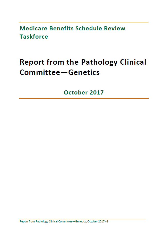 Cover image of final clinical committee report for Pathology – Genetics
