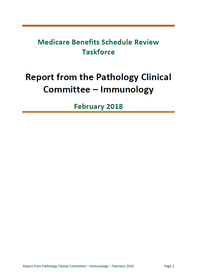 Cover image of final clinical committee report for Pathology – Immunology