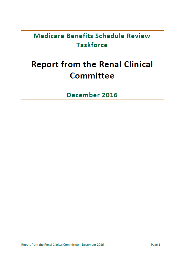 Cover image of final clinical committee report for Renal Medicine