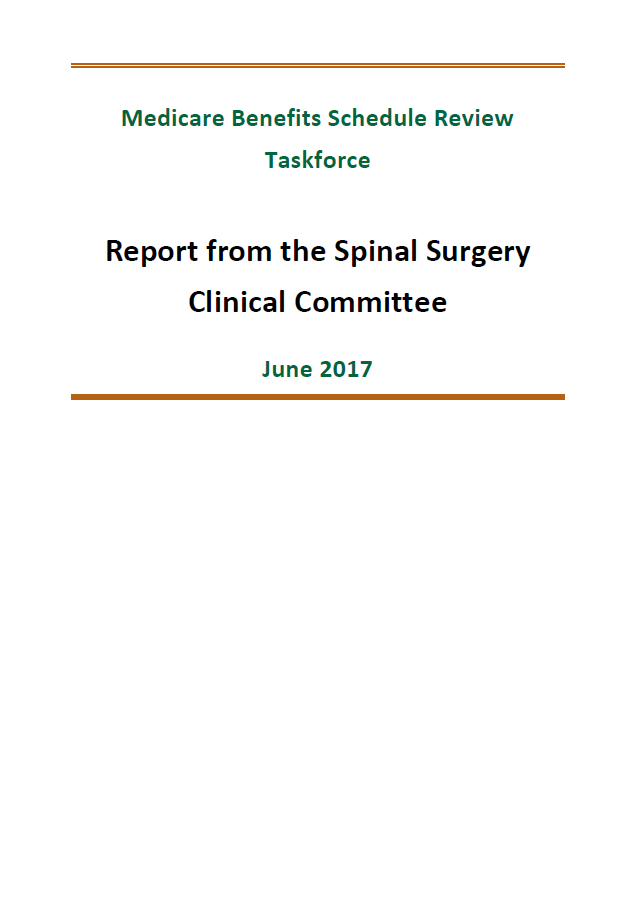 Cover image of final clinical committee report for Spinal Surgery