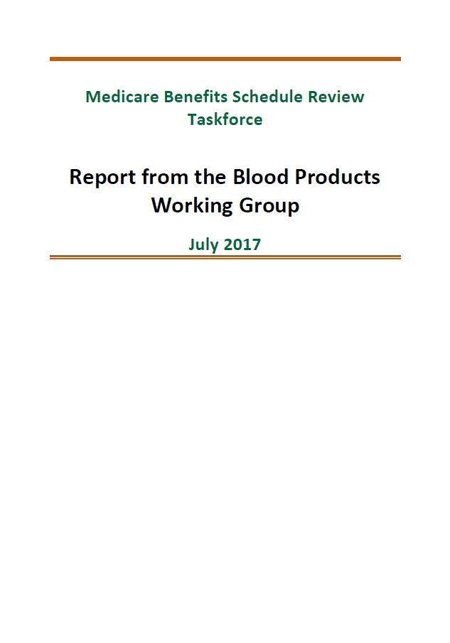 Cover image of final clinical committee report for Blood Products Working Group
