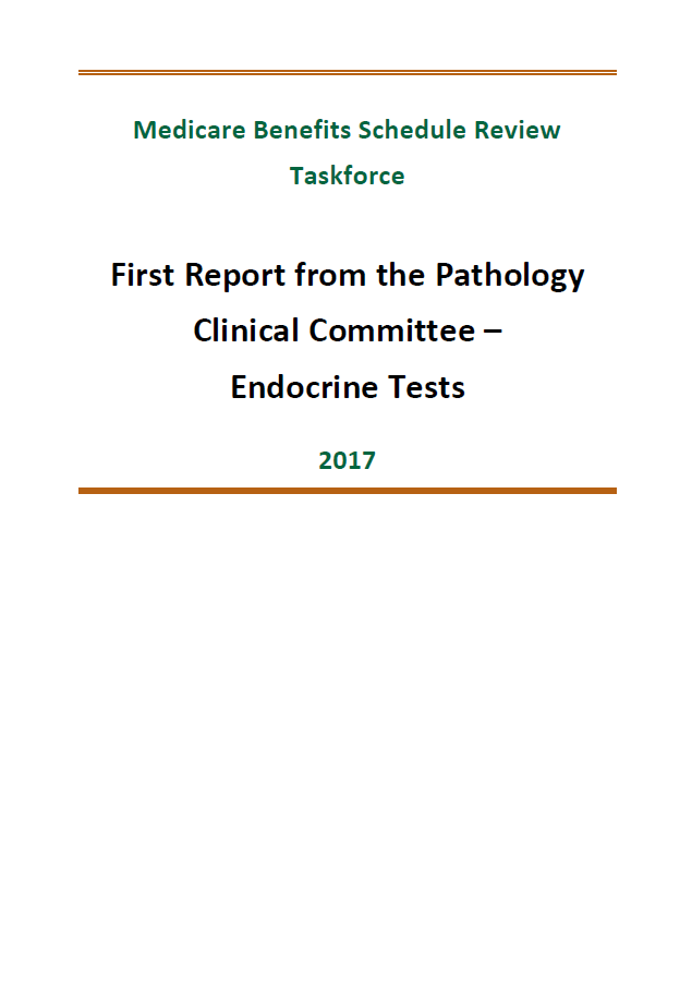 Cover image of final clinical committee report for Pathology – Endocrine Tests