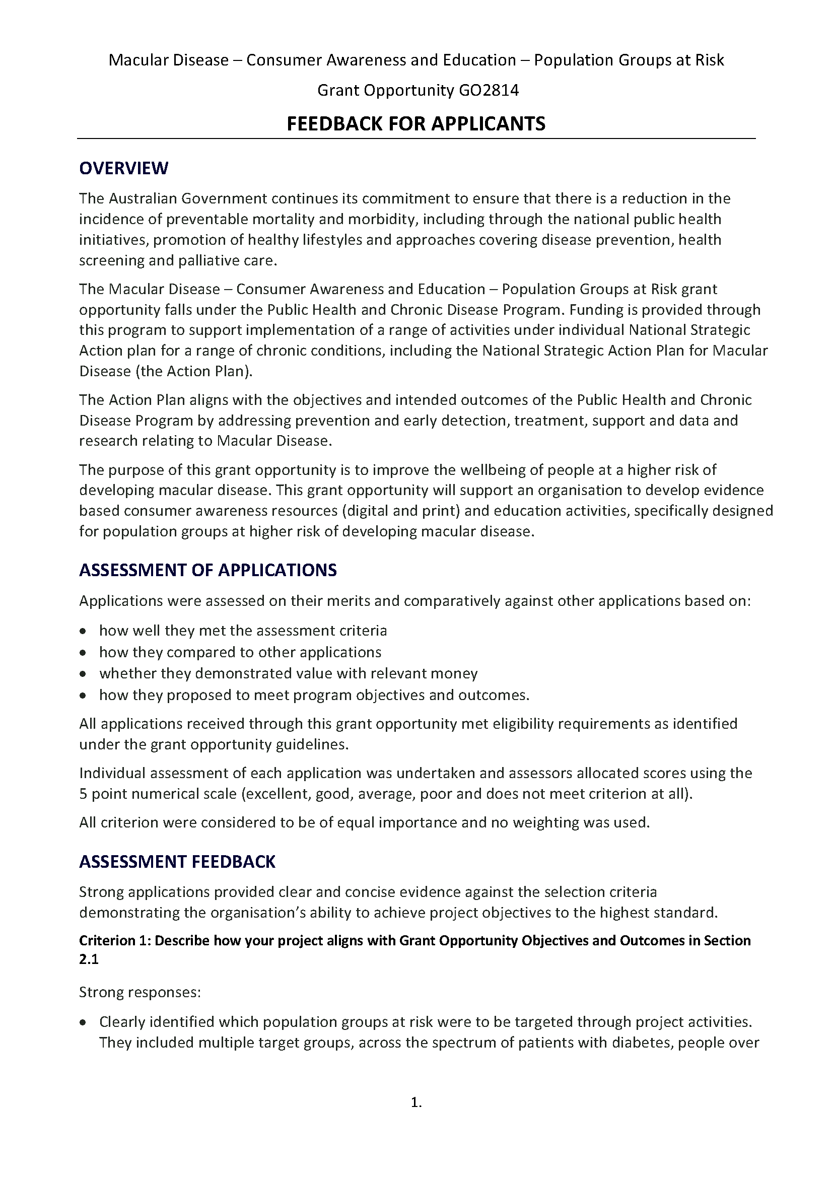Cover image for the GO2814  General Applicant feed back