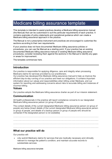 Cover of Medicare billing assurance template