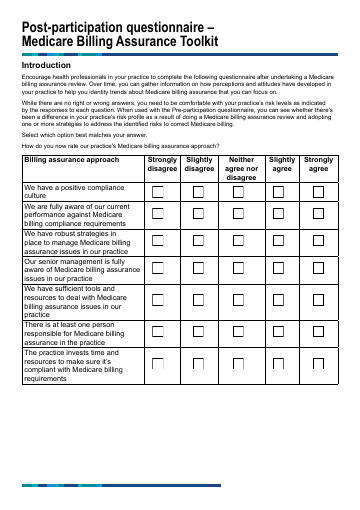 Cover of post-participation questionnaire