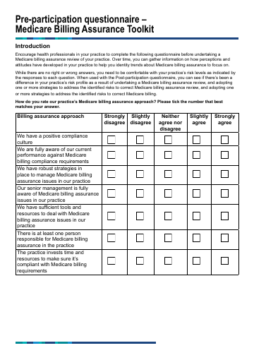 Cover of pre-participation questionnaire