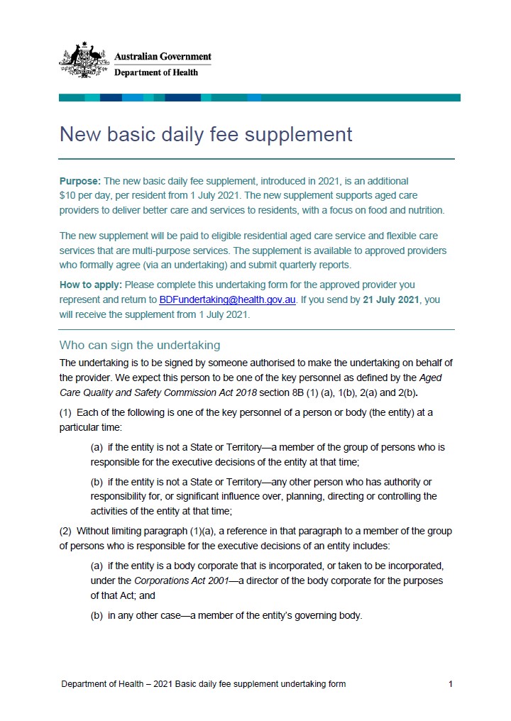 New basic daily fee supplement
