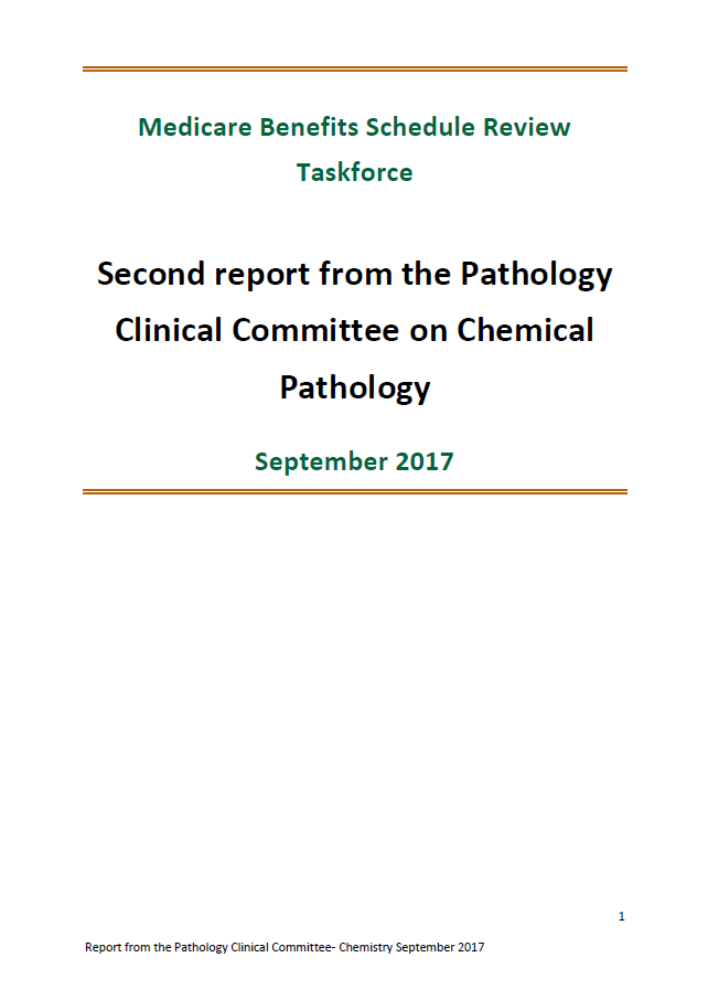 Cover image of final clinical committee report for Pathology – Chemical Pathology 