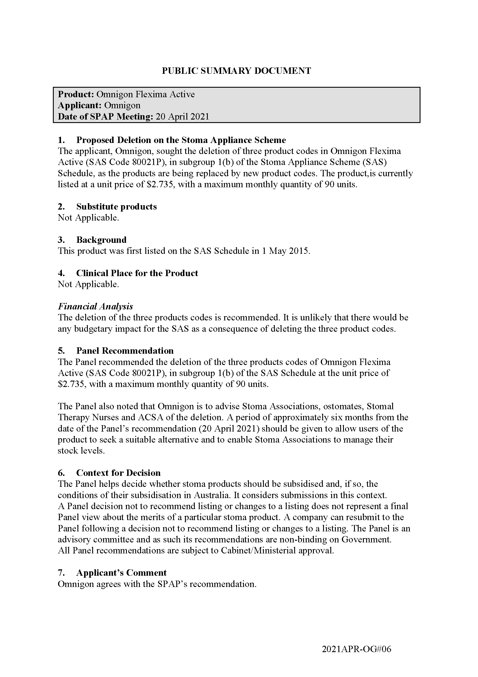 Cover image for Omnigon Flexima Active – SAS Code 80021P – Deletion