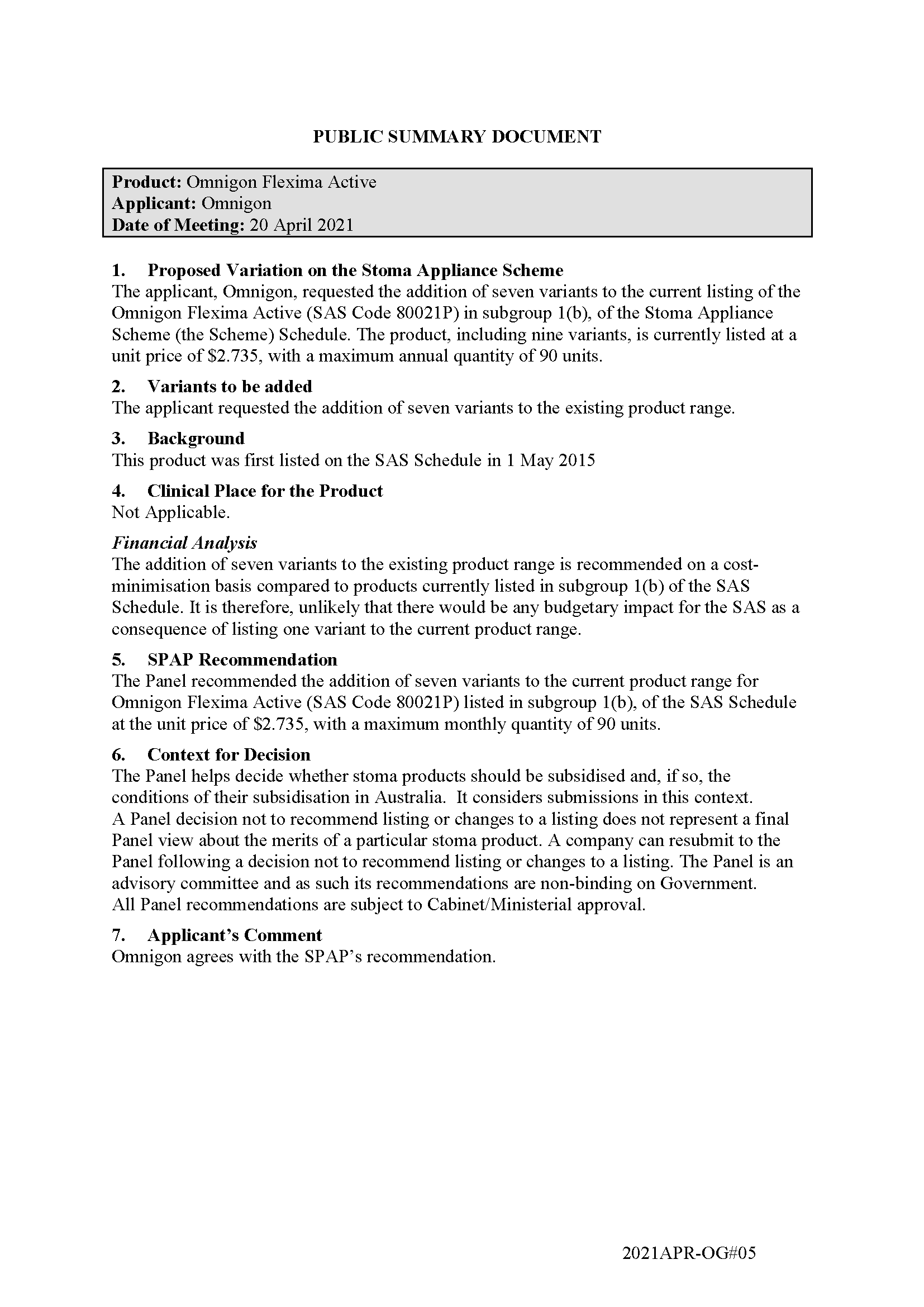 Cover image for the Omnigon Flexima Active – SAS Code 80021P – Variation