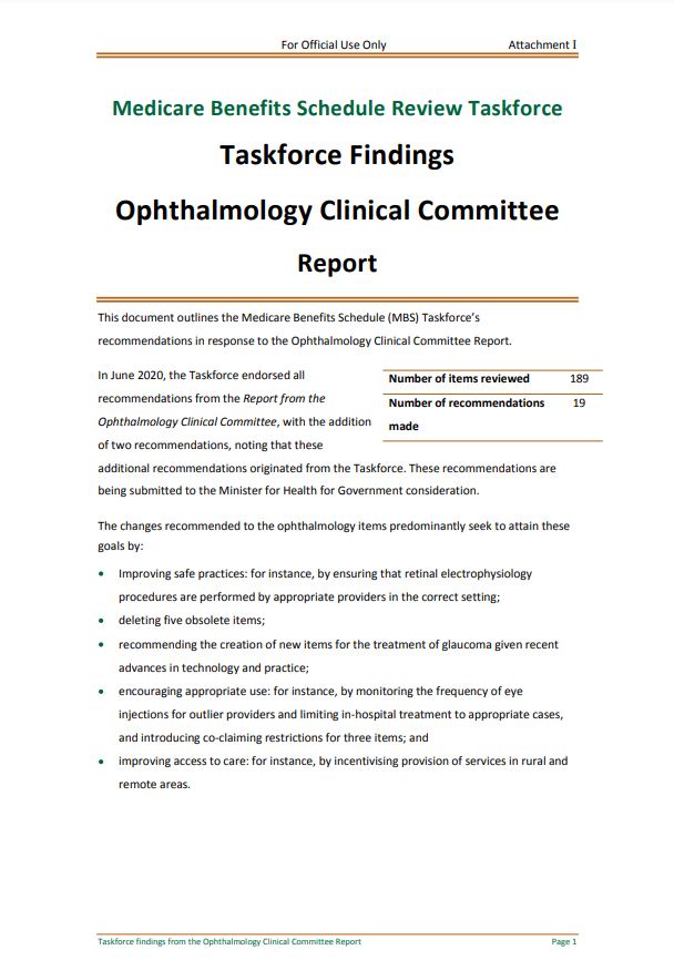 Cover image of Taskforce findings – Ophthalmology Clinical Committee report