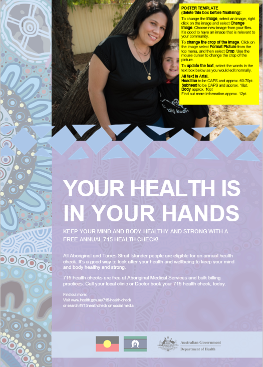 Cover image for Annual health check for Aboriginal and Torres Strait Islander people – template – poster with 1 image