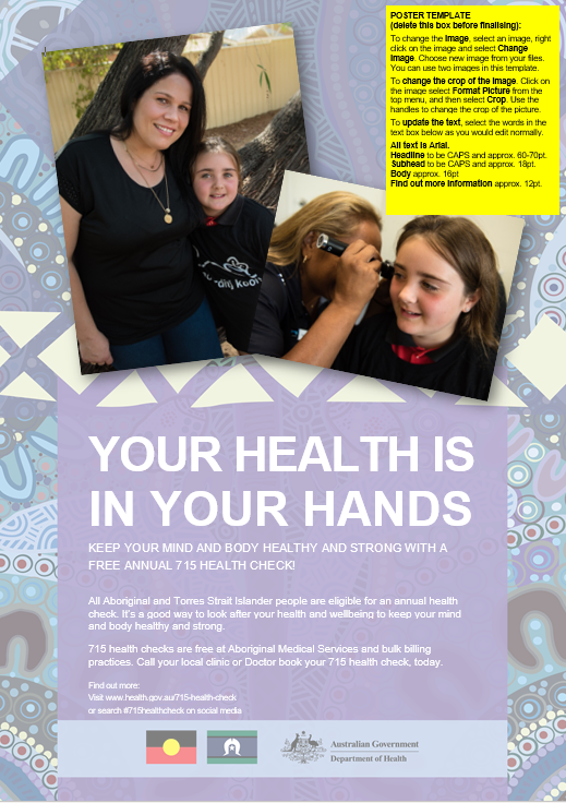Cover image for Annual health check for Aboriginal and Torres Strait Islander people – template – poster with 2 images