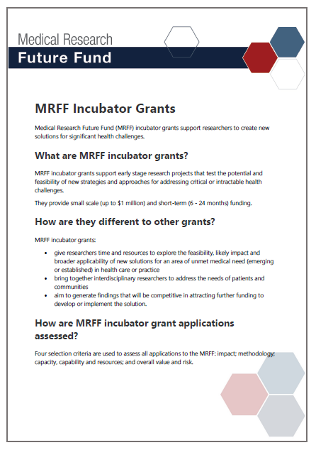 MRFF Incubator Grants