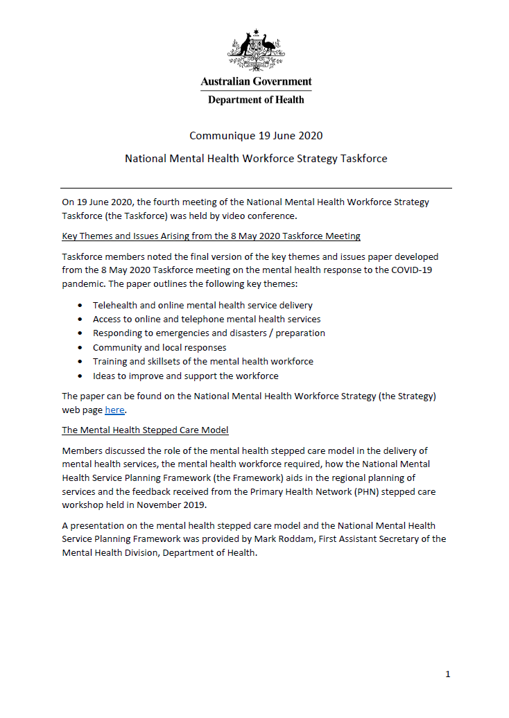  NMHWS taskforce meeting communique – 19 June 2020