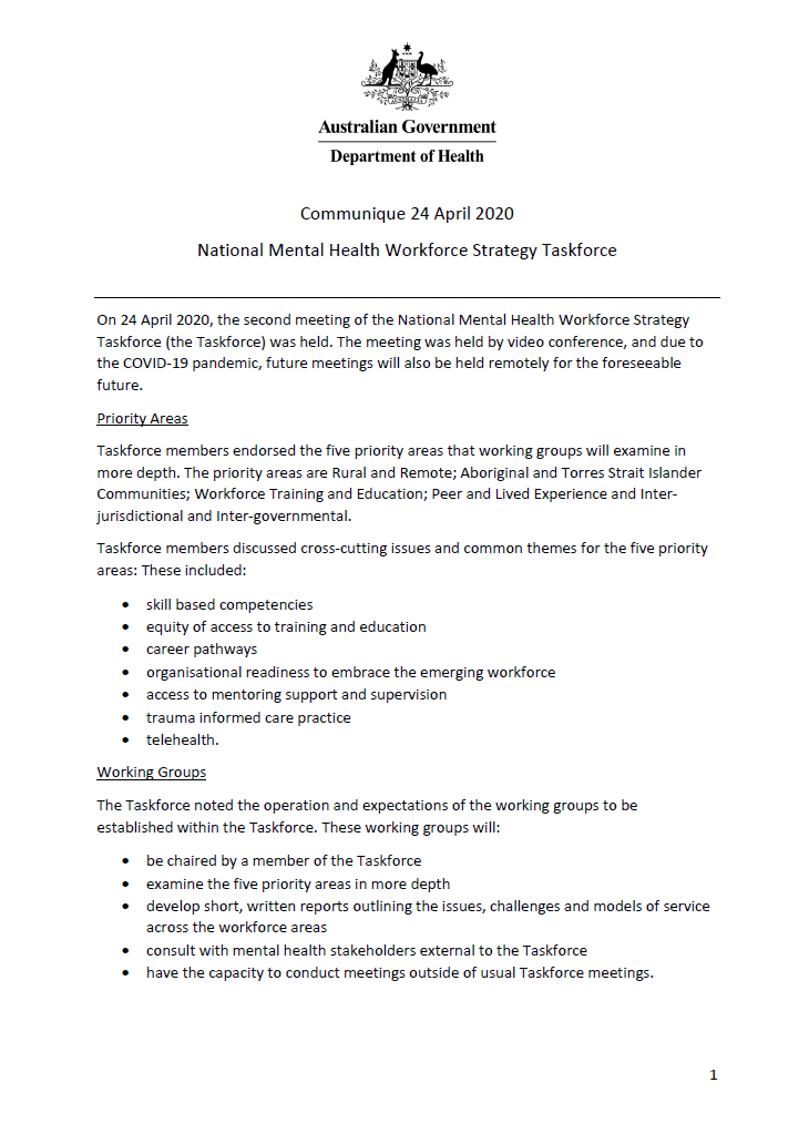 NMHWS taskforce meeting communique – 24 April 2020