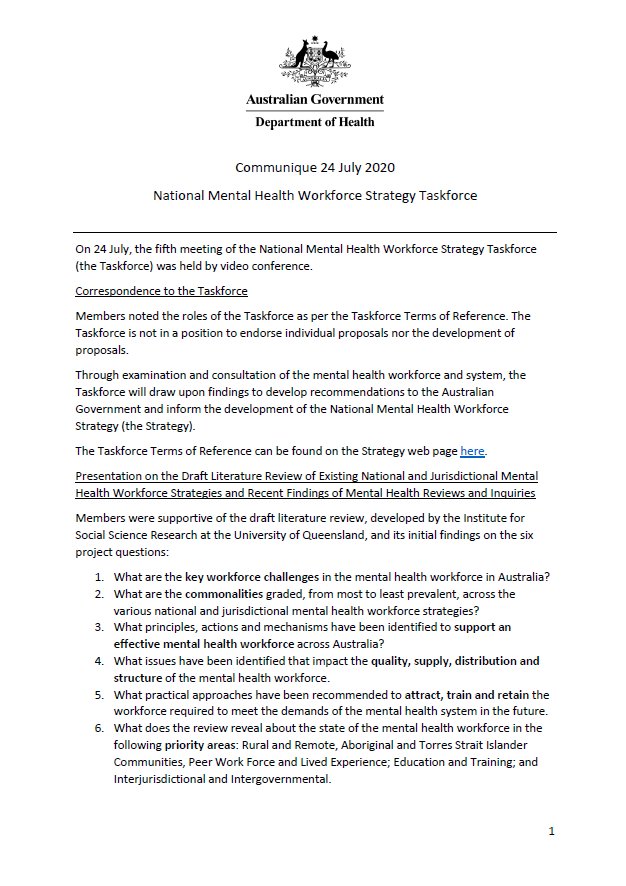 NMHWS taskforce meeting communique – 24 July 2020