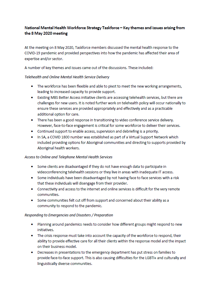 NMHWS taskforce meeting communique – 8 May 2020