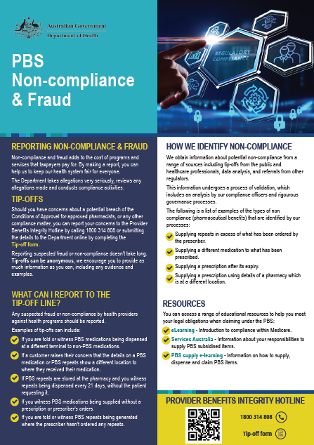 Pharmaceutical Benefits Scheme Non-compliance Fraud flyer