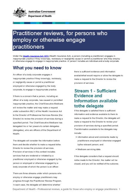 Practitioner review - a guide for those who employ or engage practitioners