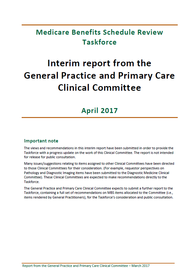Report from the General Practice and Primary Care Clinical Committee – Phase 1