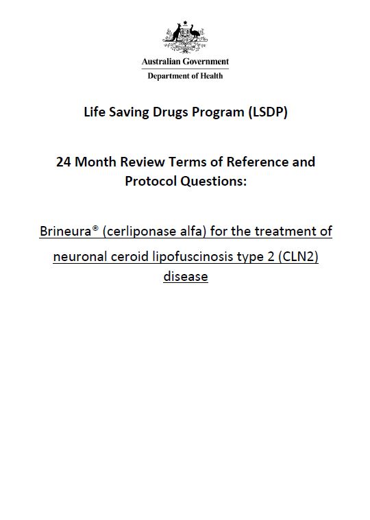 Cerliponase alfa terms of reference and protocol questions cover