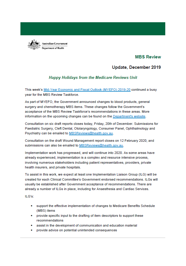 Cover image of December 2019 update – MBS Review. 