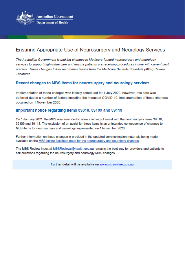 Cover image of the ensuring appropriate use of neurosurgery and neurology services fact sheet
