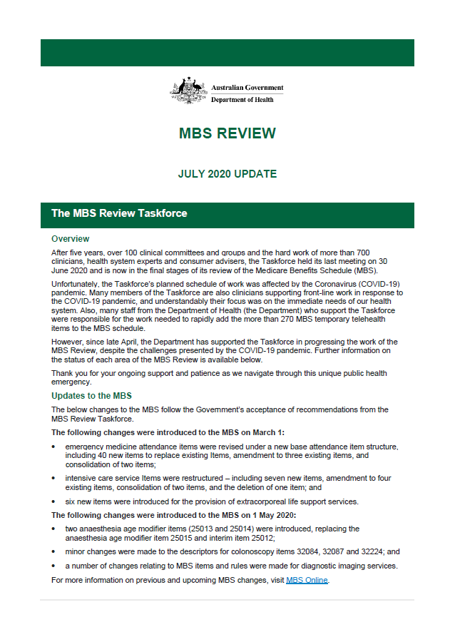 Cover image of July 2020 update – MBS Review. 