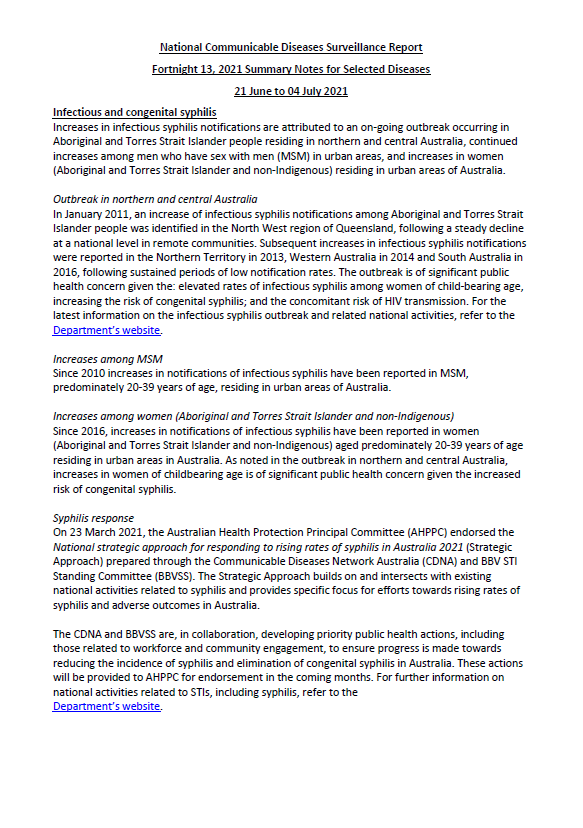 Cover image for National Notifiable Diseases Surveillance System fortnightly reports – 21 June to 4 July 2021