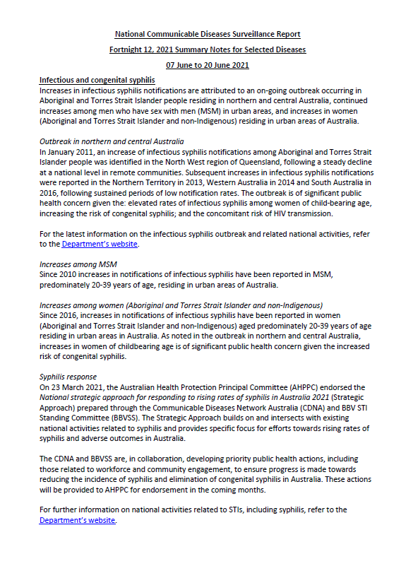 Cover image for National Notifiable Diseases Surveillance System fortnightly reports – 7 to 20 June 2021