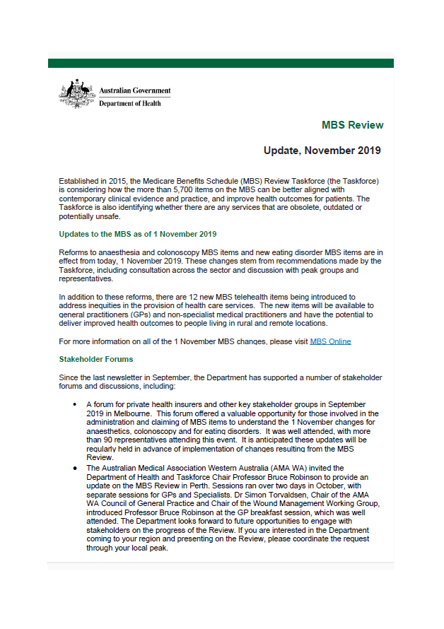 Cover image of November 2019 update – MBS Review. 