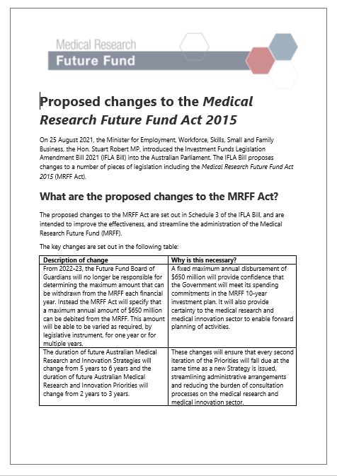 Proposed changes to the Medical Research Future Fund Act 2015