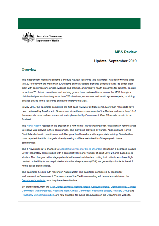 Cover image of September 2019 update – MBS Review. 