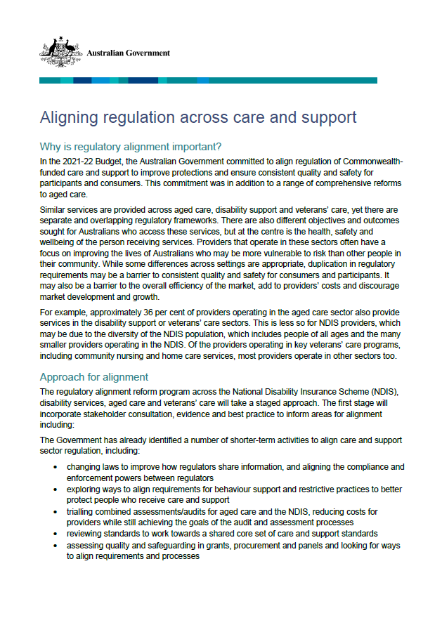 Aligning regulation across care and support
