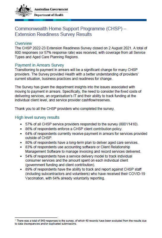 CHSP  Extension Readiness Survey Results 1709 cover