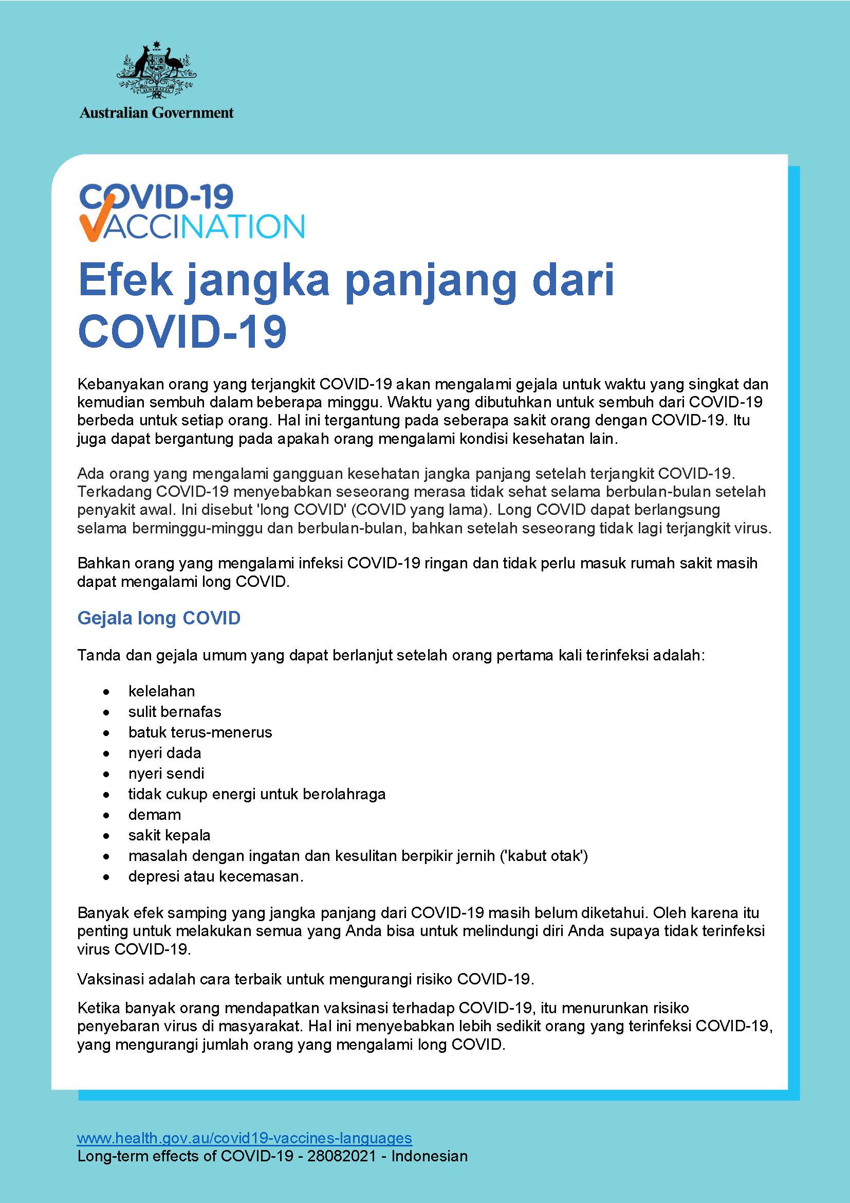 Covid 19 Vaccination Efek Jangka Panjang Dari Covid 19 Long Term Effects Of Covid 19 Australian Government Department Of Health