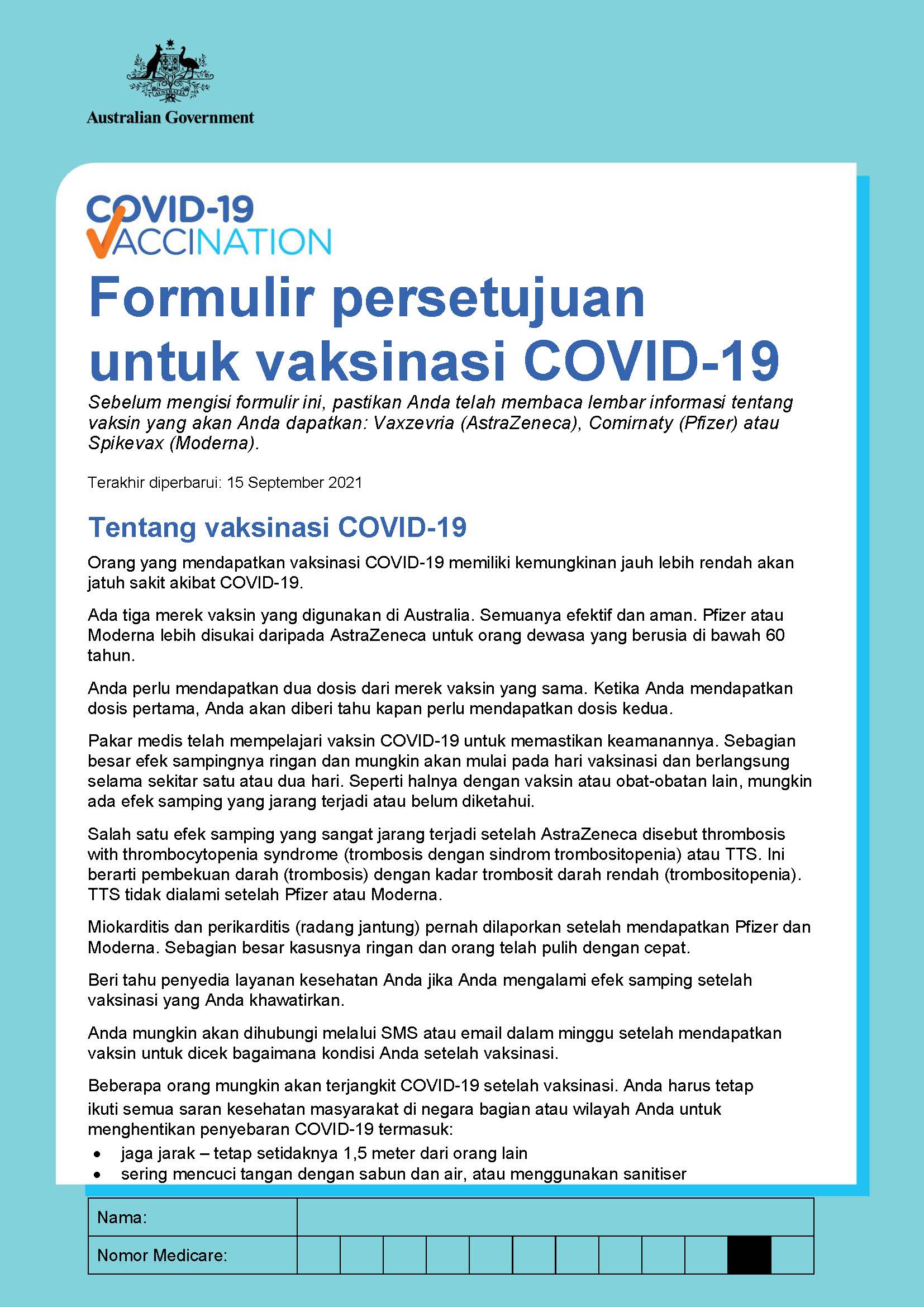 Covid 19 Vaccination Formulir Persetujuan Untuk Vaksinasi Covid 19 Consent Form For Covid 19 Vaccination Australian Government Department Of Health<script async src=