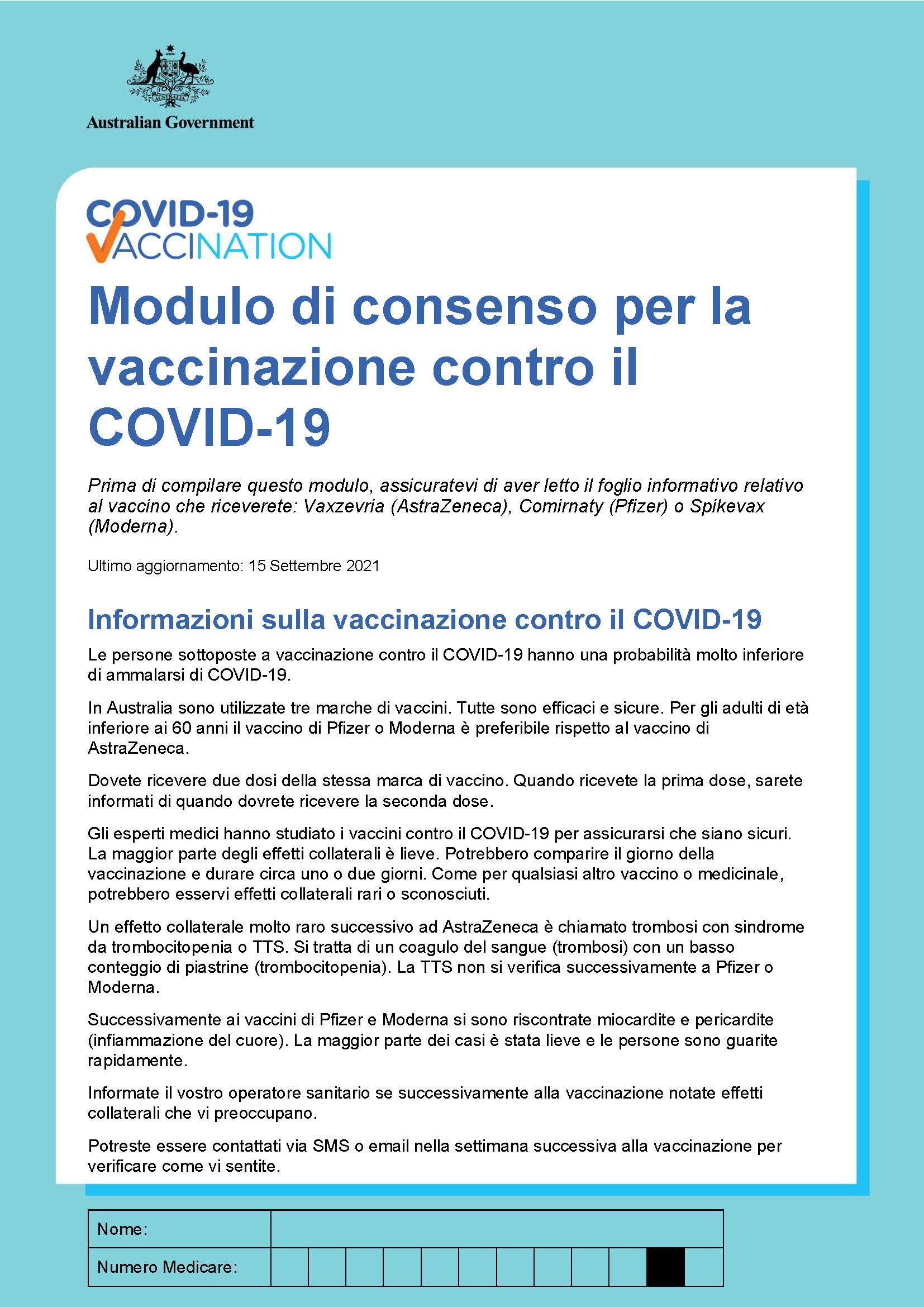 Covid 19 Vaccination Modulo Di Consenso Per La Vaccinazione Contro Il Covid 19 Consent Form For Covid 19 Vaccination Australian Government Department Of Health