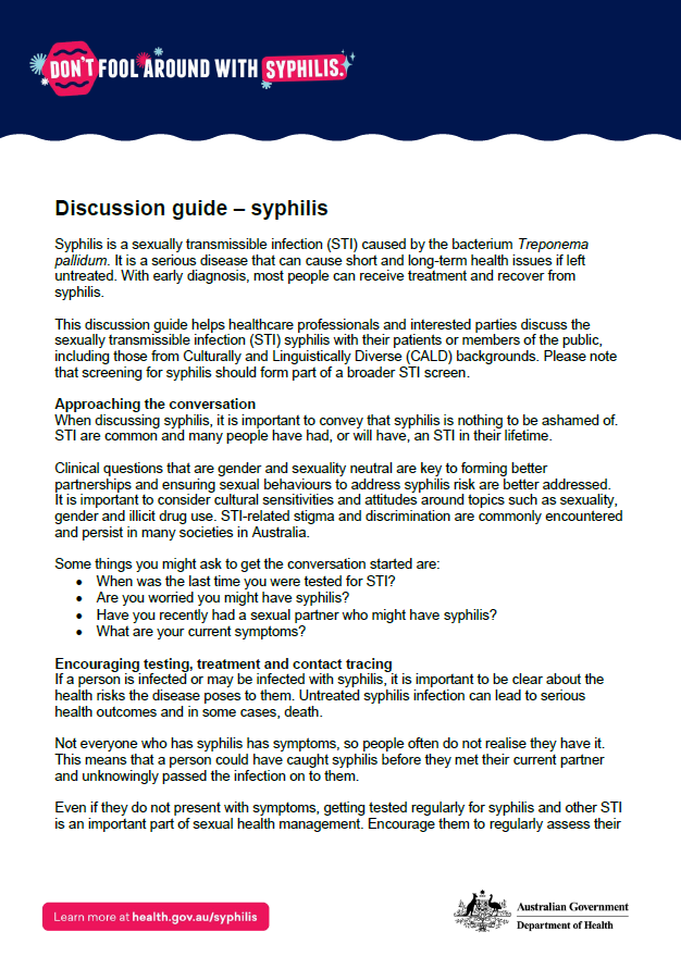 Discussion guide for health professionals